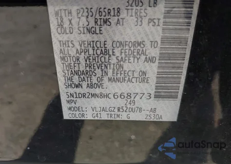 2017 Nissan Pathfinder Sl from USA, damaged, VIN 5N1DR2MN8HC668773